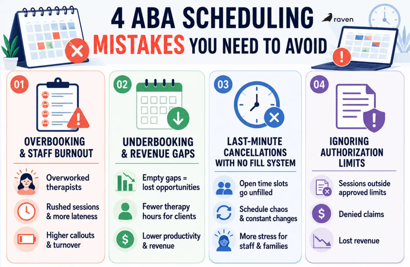infographic about 4 common ABA scheduling mistakes to avoid